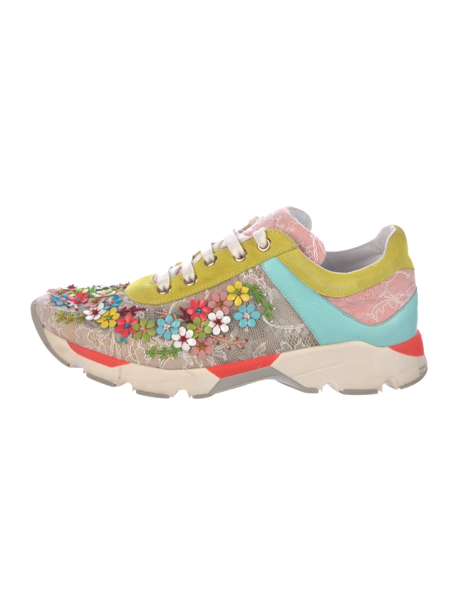 René Caovilla Lace Floral Print Sneakers