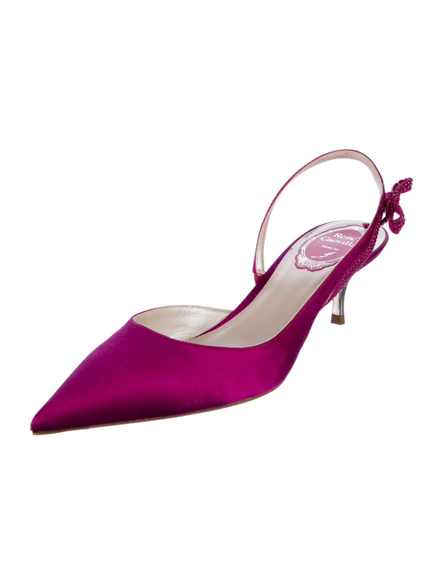 René Caovilla Satin Slingback Pumps