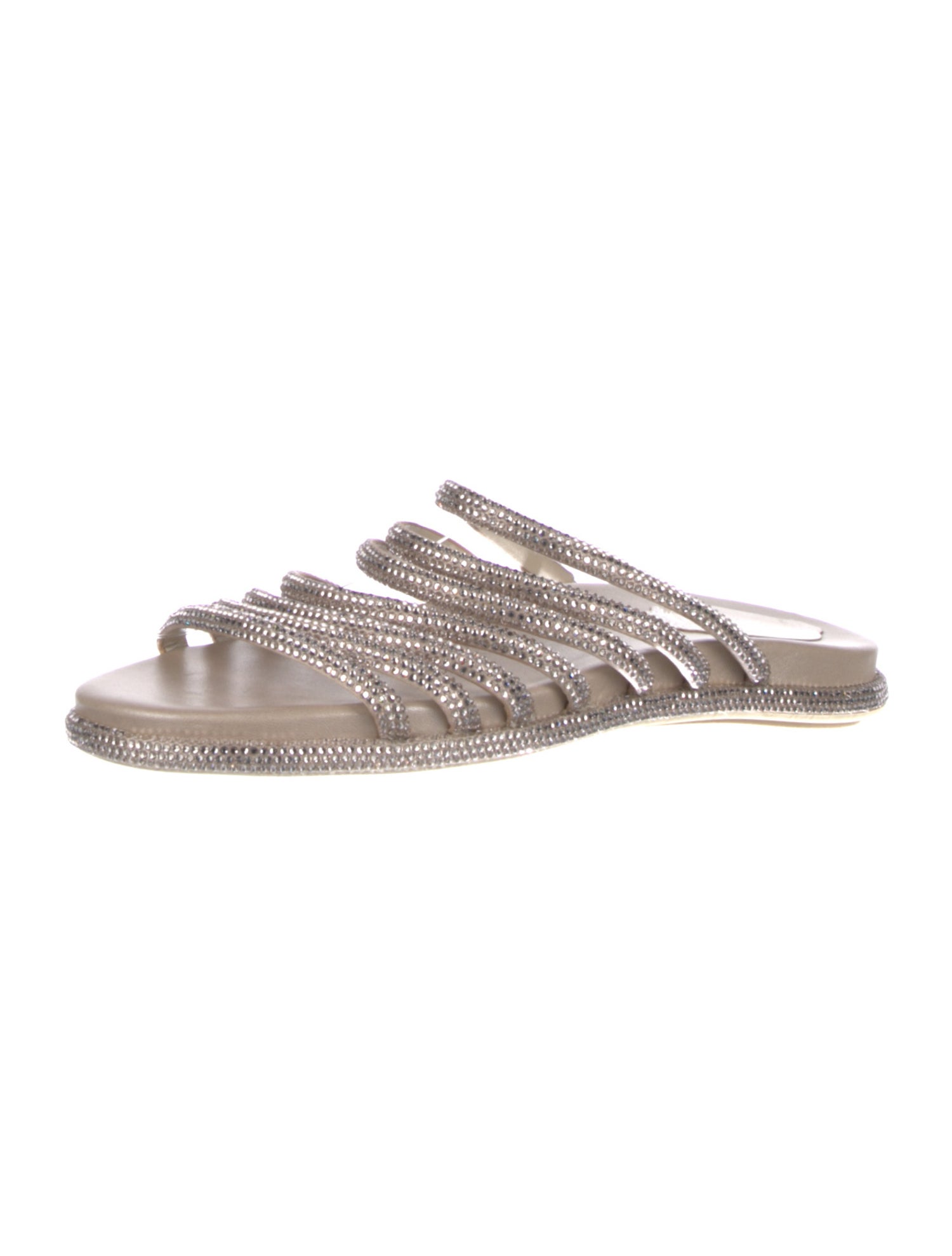 René Caovilla Satin Crystal Embellishments Slides