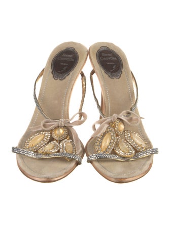 René Caovilla Satin Crystal Embellishments Slides