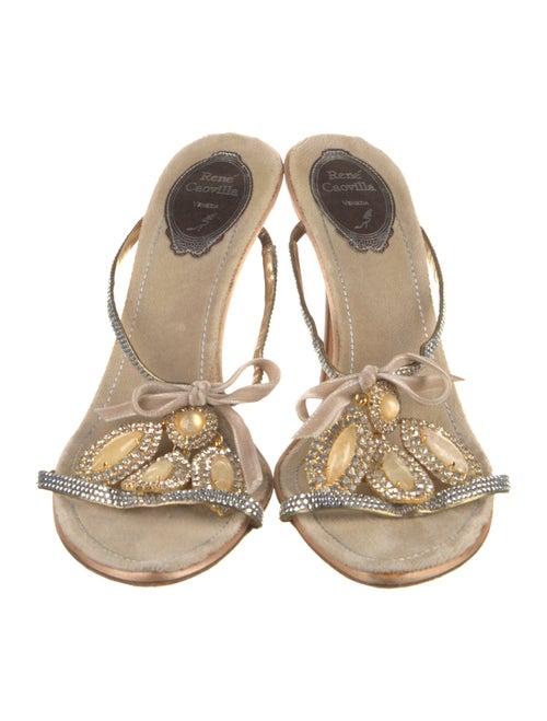 René Caovilla Satin Crystal Embellishments Slides