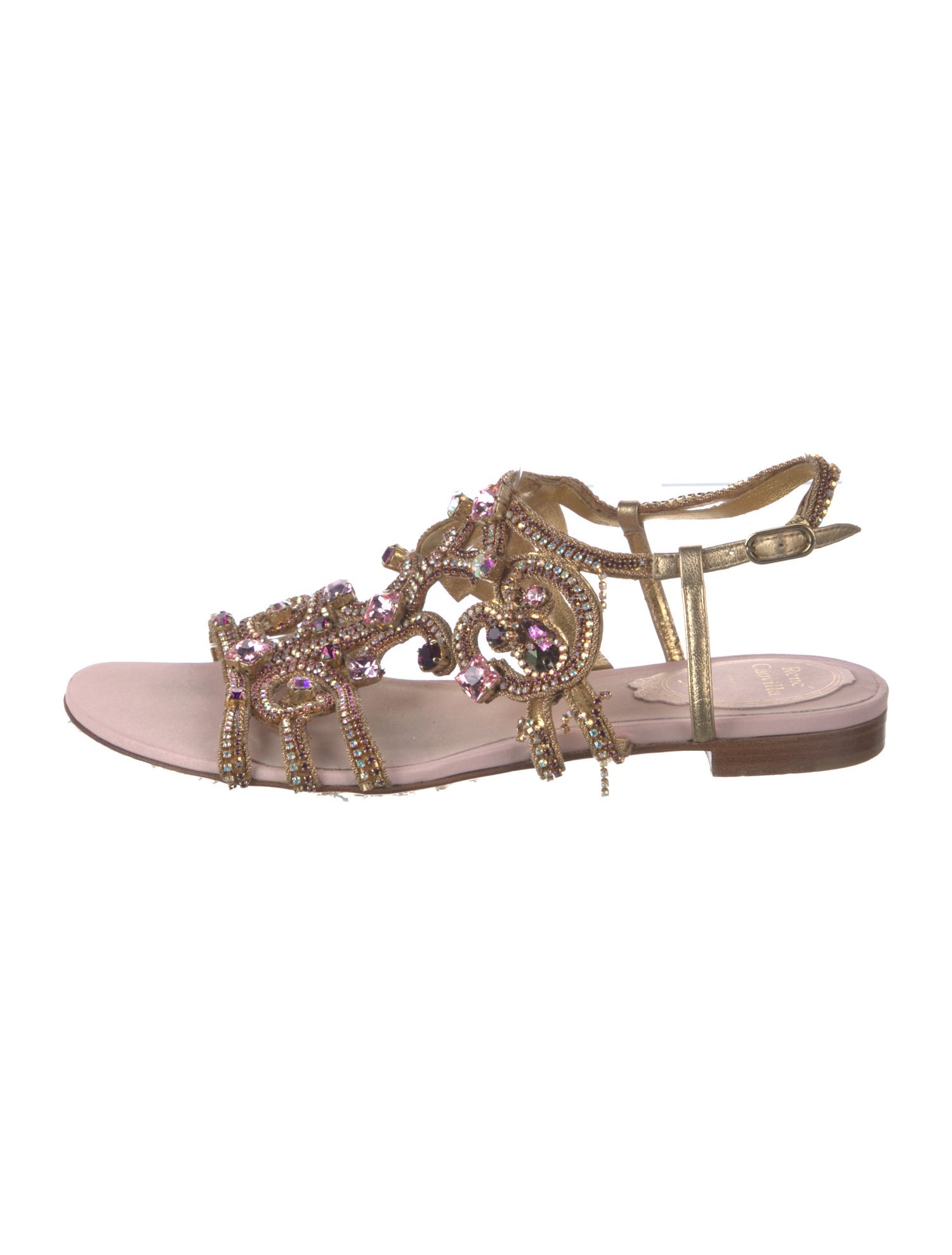 René Caovilla Leather Printed Slingback Sandals