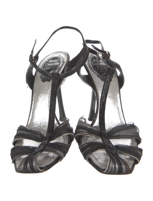 René Caovilla Leather Mesh Accents T-Strap Sandals