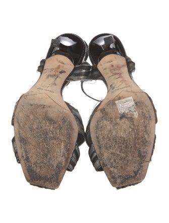 René Caovilla Leather Mesh Accents T-Strap Sandals