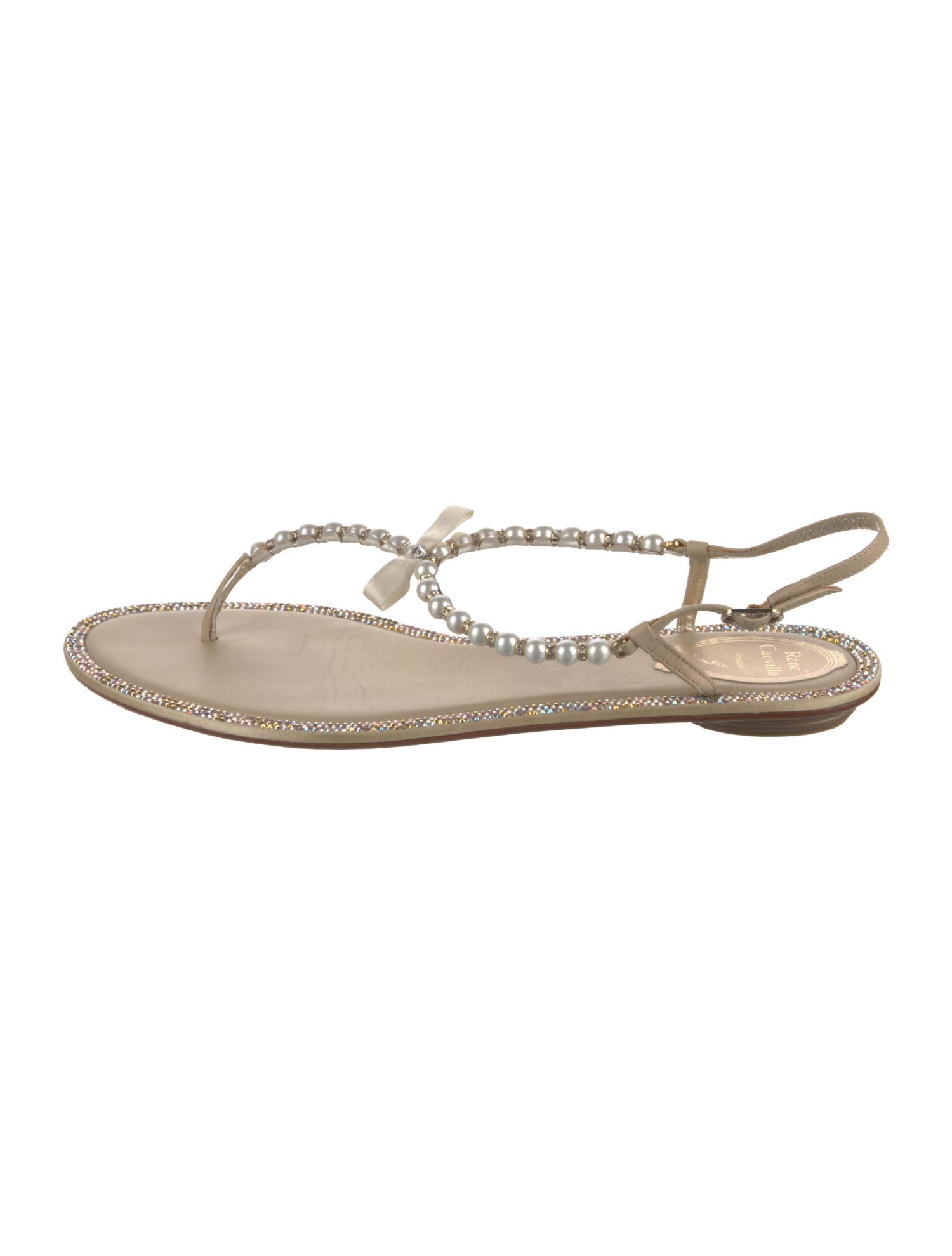 René Caovilla Leather Crystal Embellishments Slingback Sandals