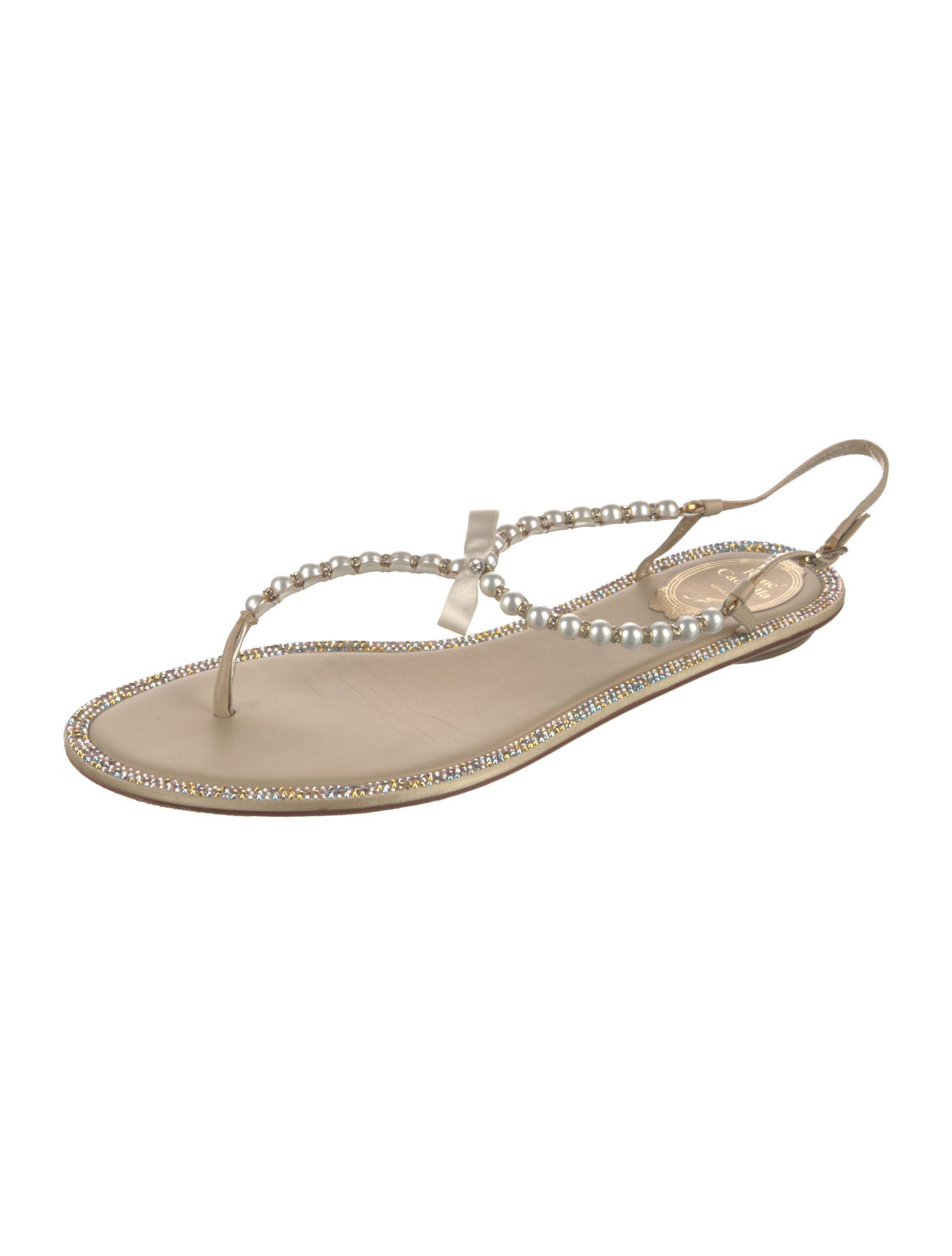 René Caovilla Leather Crystal Embellishments Slingback Sandals