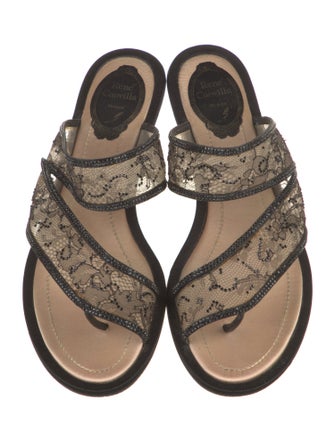 René Caovilla Lace Lace Pattern Slides