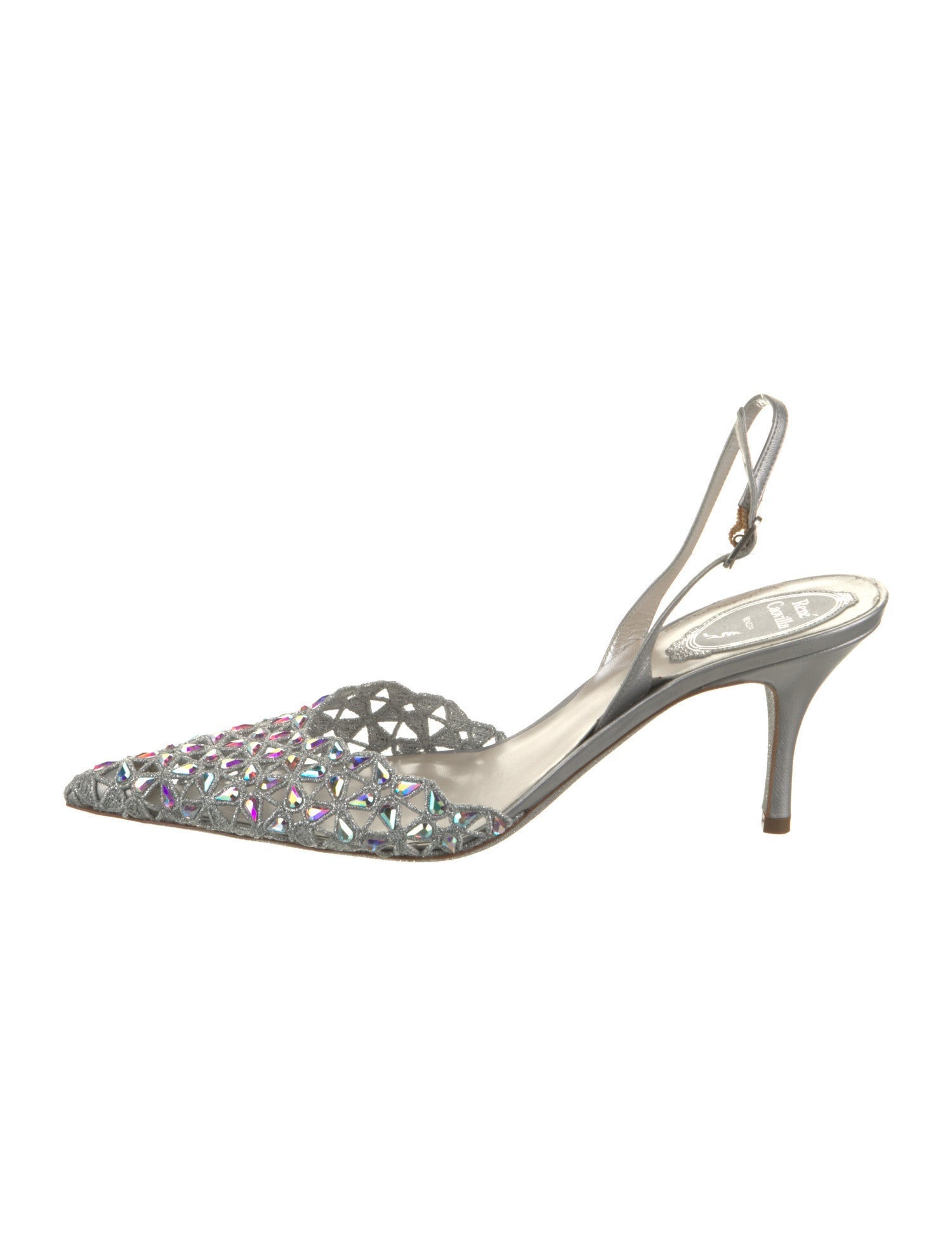 René Caovilla Leather Glitter Accents Slingback Pumps