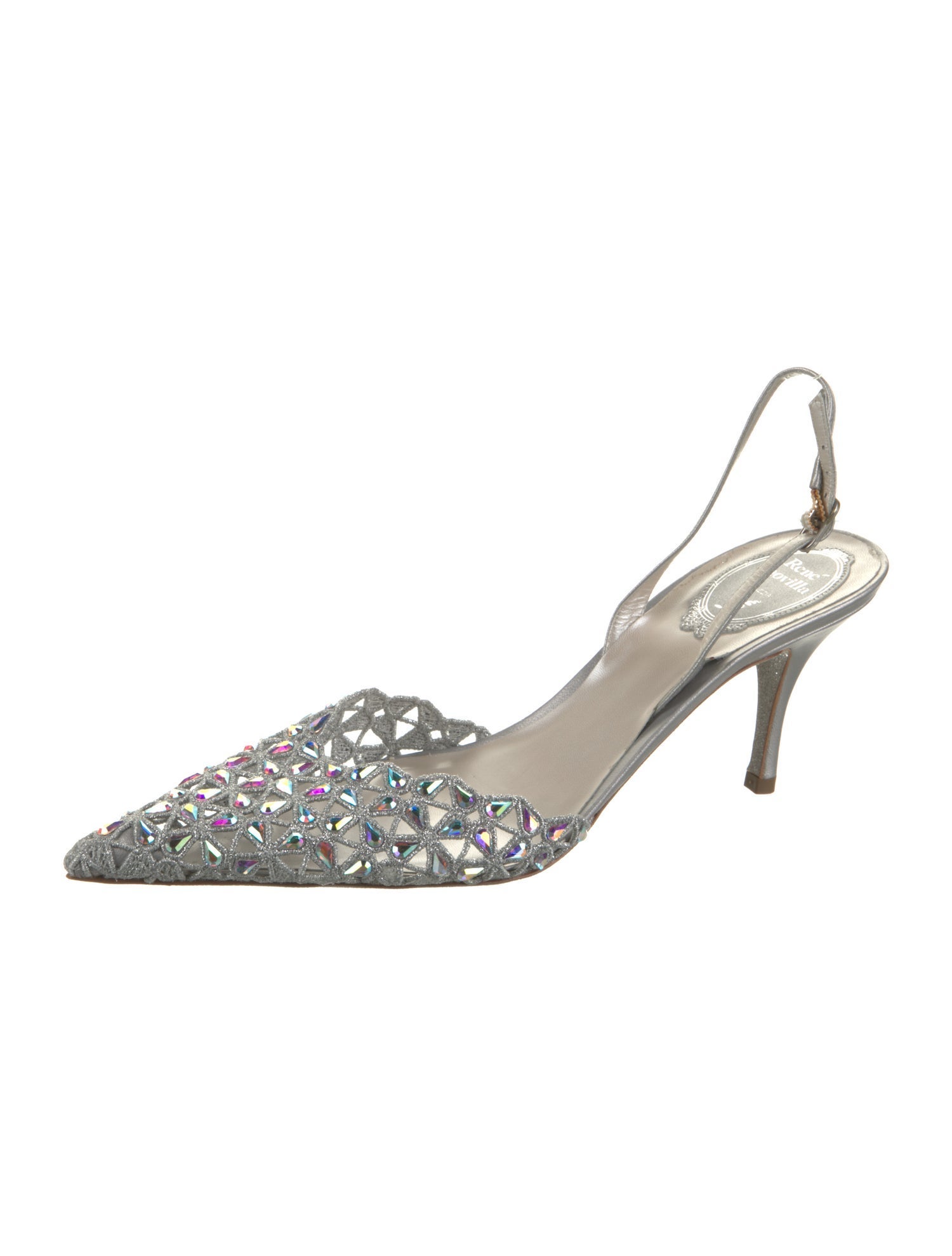 René Caovilla Leather Glitter Accents Slingback Pumps