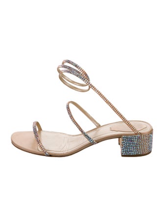 René Caovilla Leather Crystal Embellishments Slides