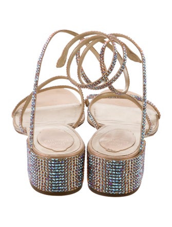René Caovilla Leather Crystal Embellishments Slides
