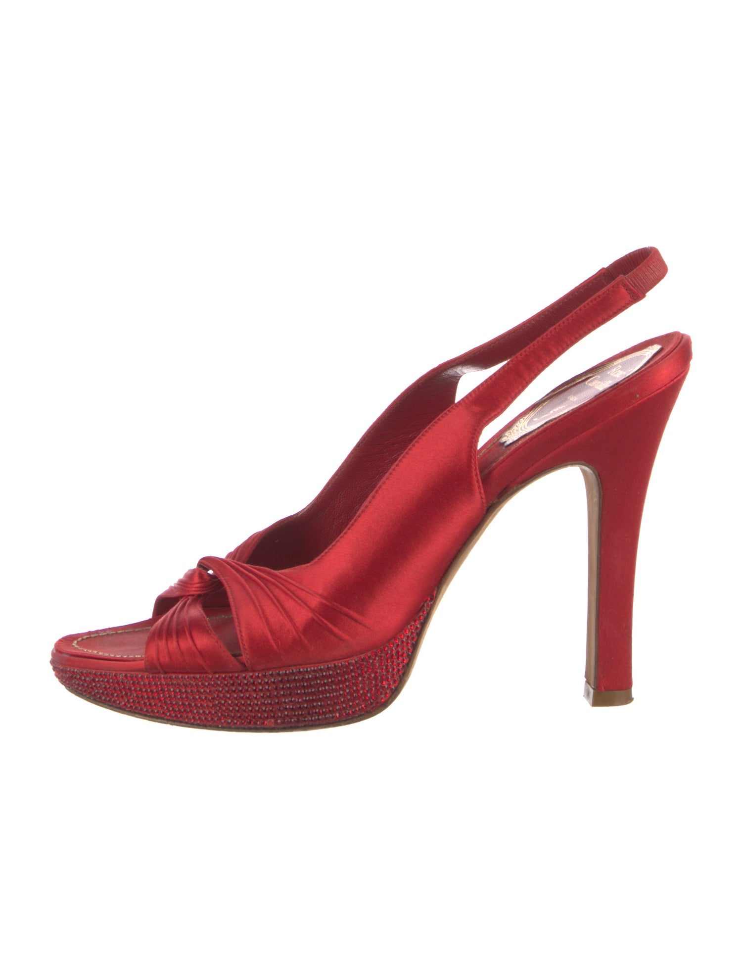 René Caovilla Satin Crystal Embellishments Slingback Sandals