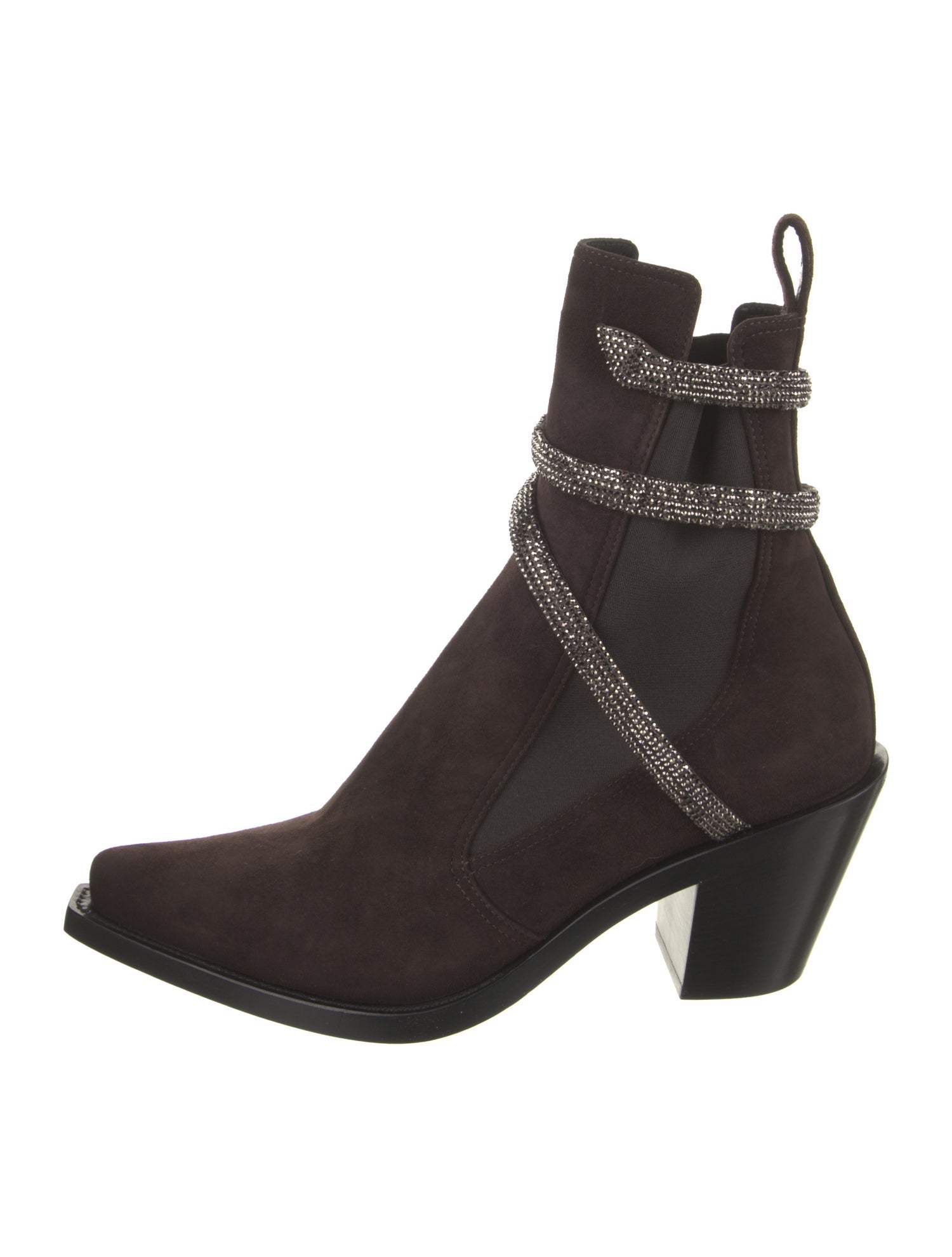 René Caovilla Suede Crystal Embellishments Chelsea Boots