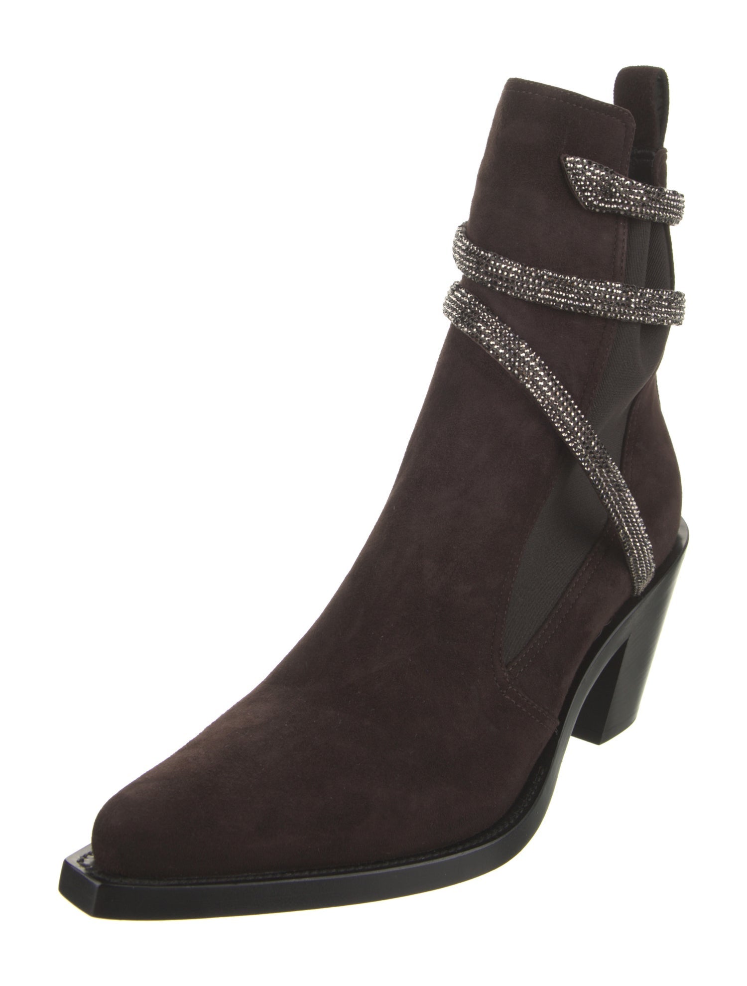 René Caovilla Suede Crystal Embellishments Chelsea Boots