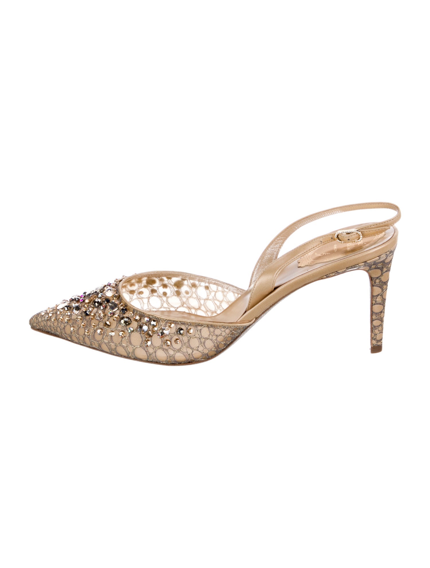 René Caovilla Mesh Crystal Embellishments Mules