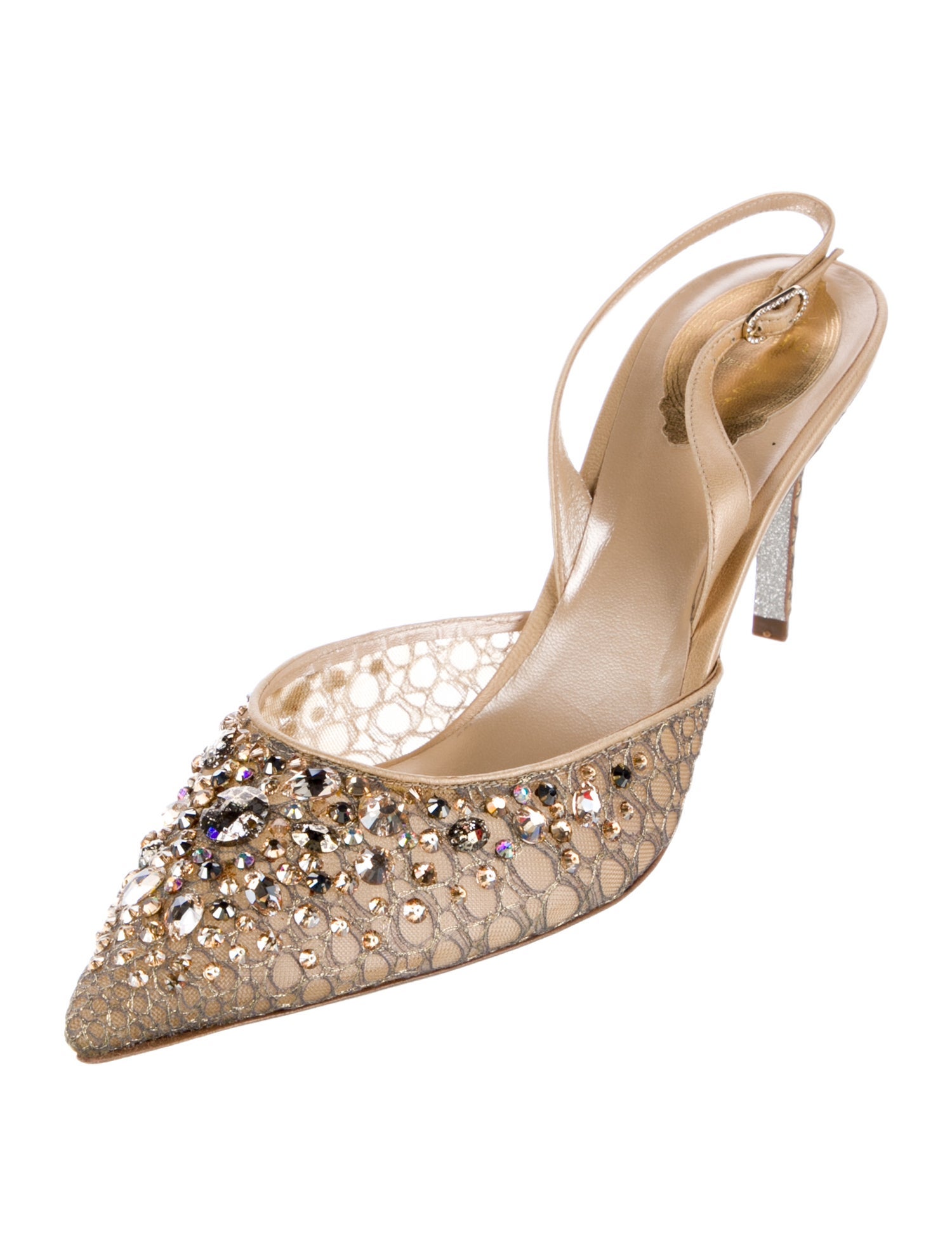 René Caovilla Mesh Crystal Embellishments Mules