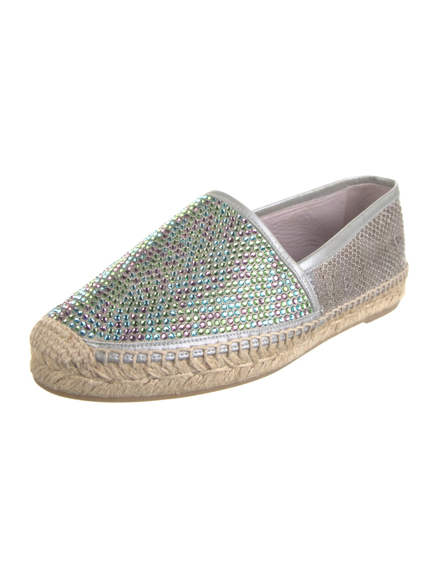 René Caovilla Leather Crystal Embellishments Espadrilles