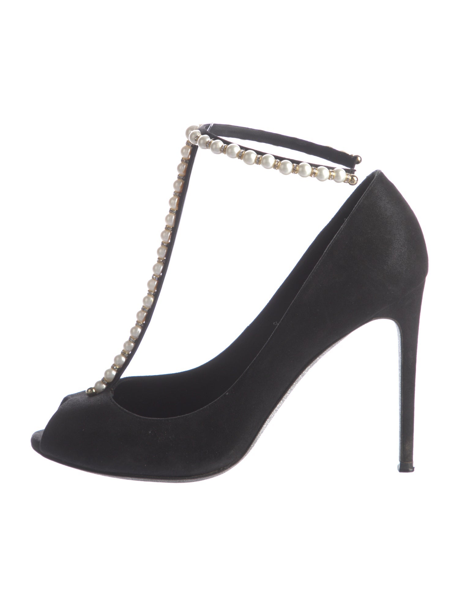 René Caovilla Faux Pearl Accents Suede T-Strap Pumps