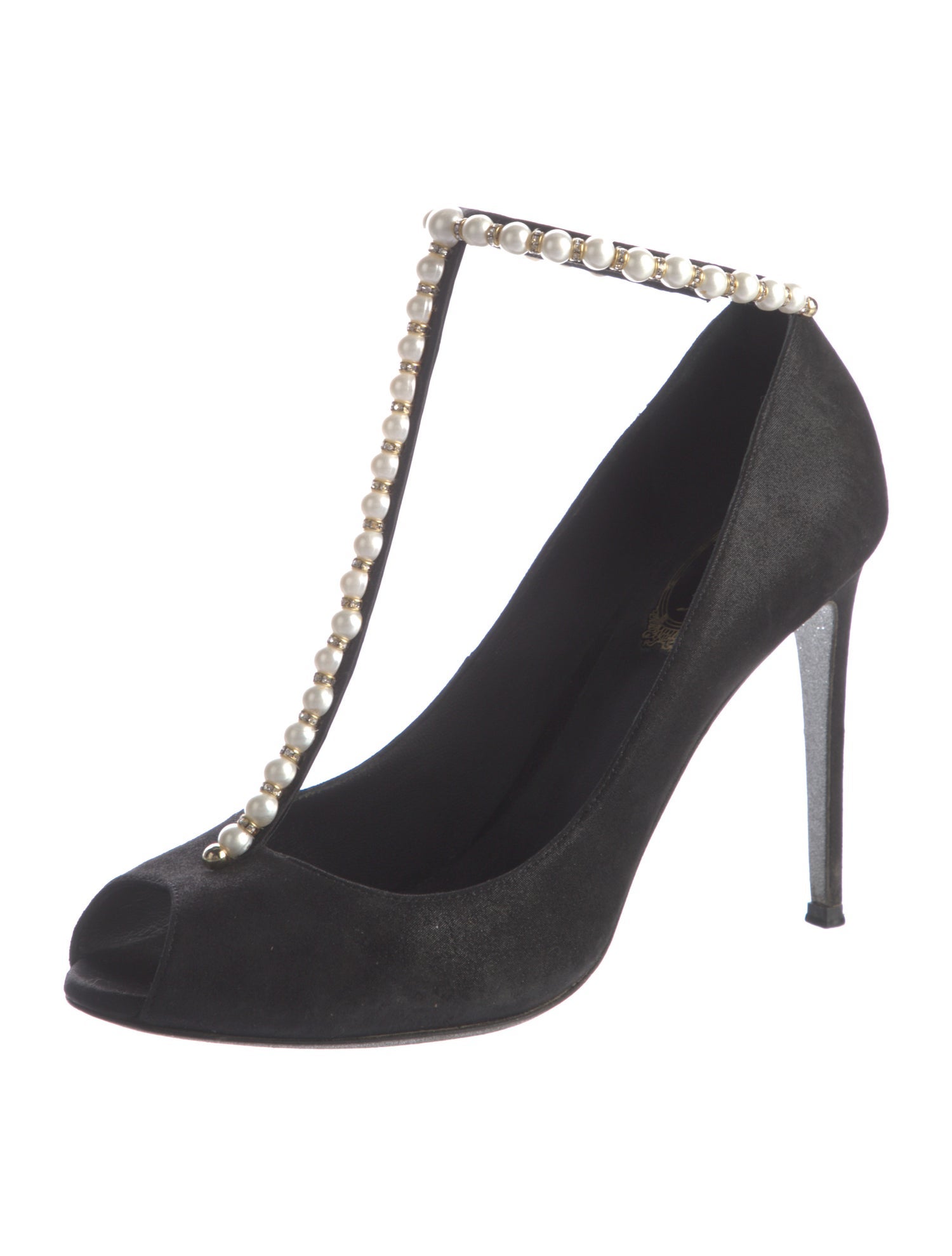 René Caovilla Faux Pearl Accents Suede T-Strap Pumps