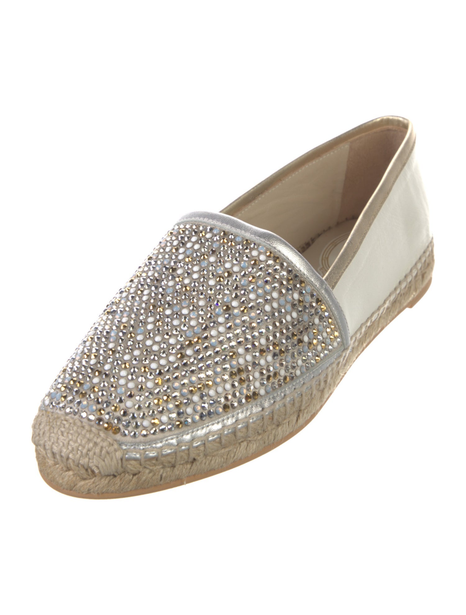 René Caovilla Leather Crystal Embellishments Espadrilles