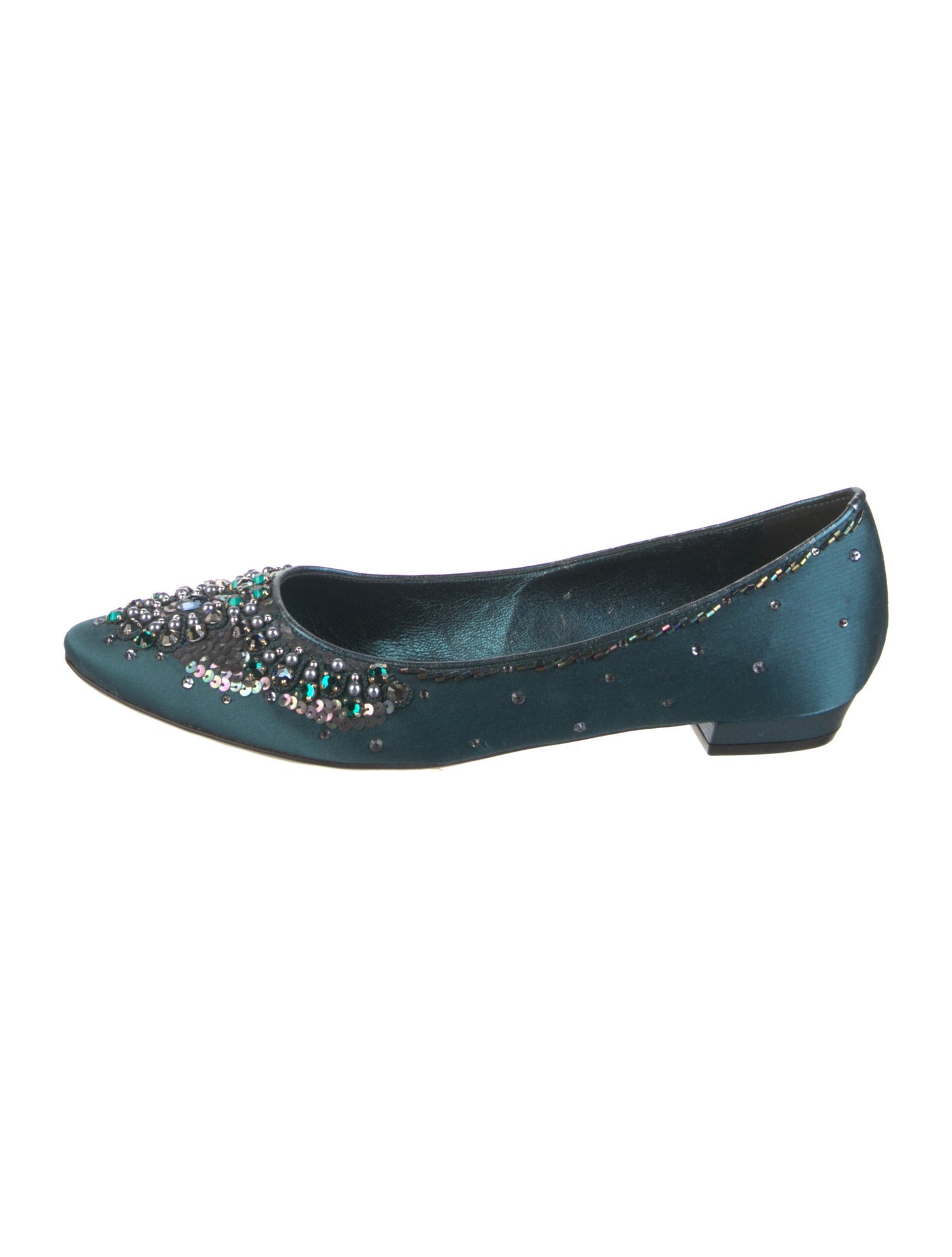 René Caovilla Satin Beaded Accents Flats