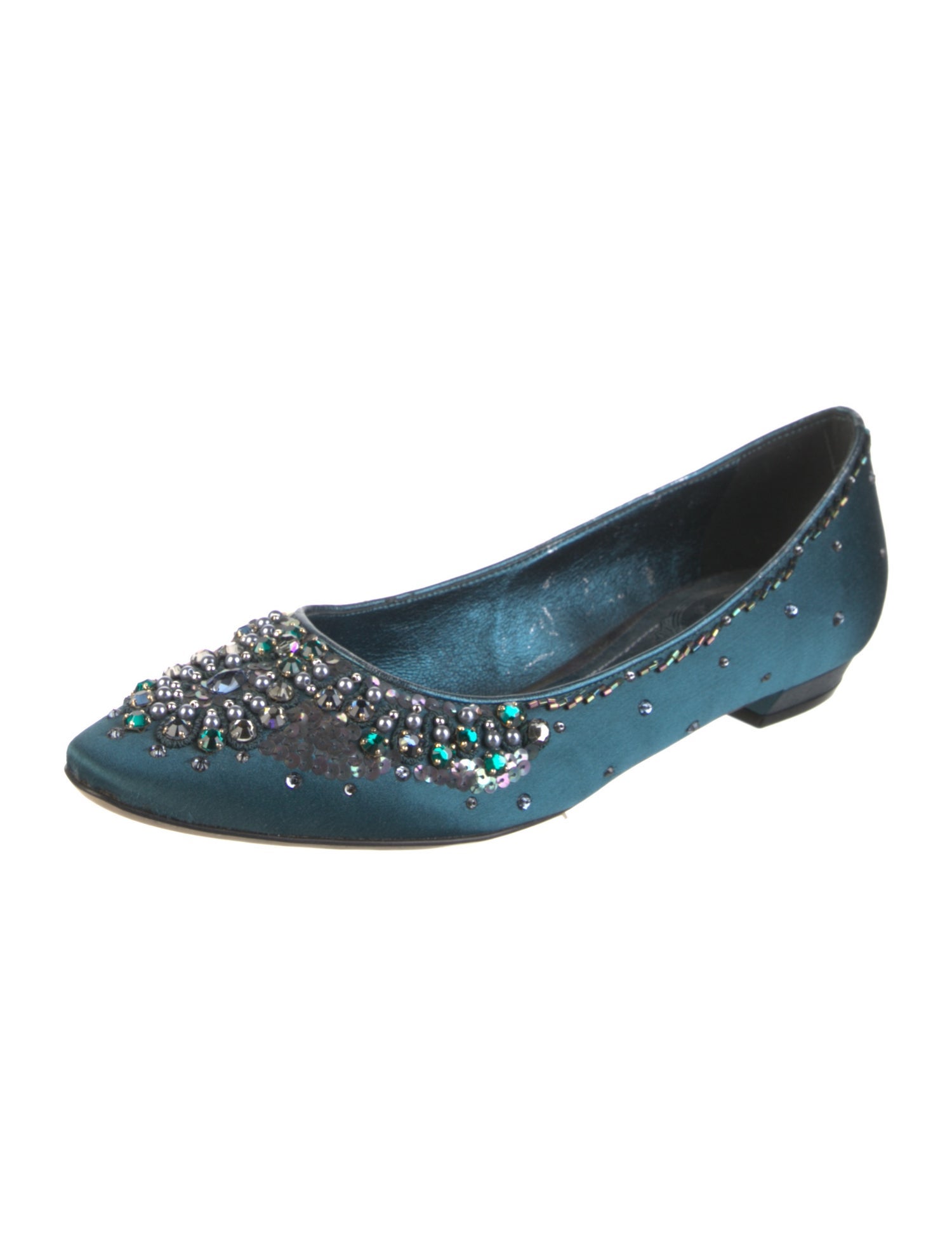 René Caovilla Satin Beaded Accents Flats