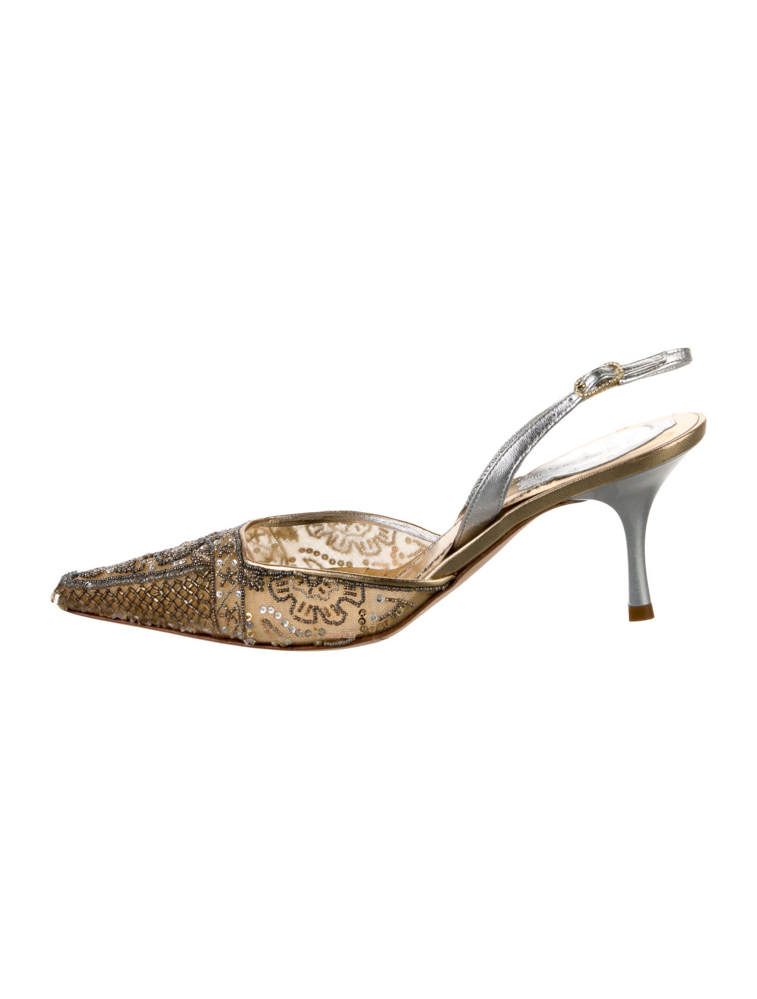 René Caovilla Leather Patterned Slingback Pumps