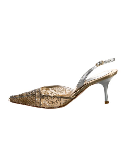 René Caovilla Leather Patterned Slingback Pumps