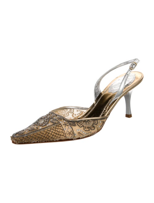 René Caovilla Leather Patterned Slingback Pumps