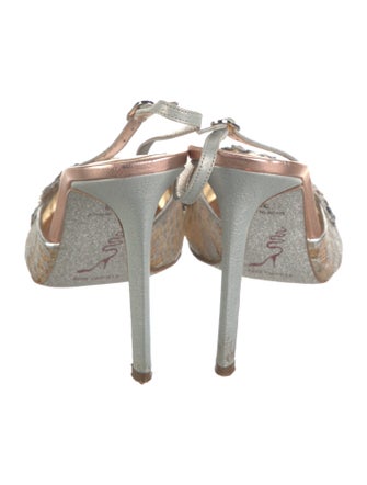 René Caovilla Lace Pattern Glitter Accents Slingback Pumps