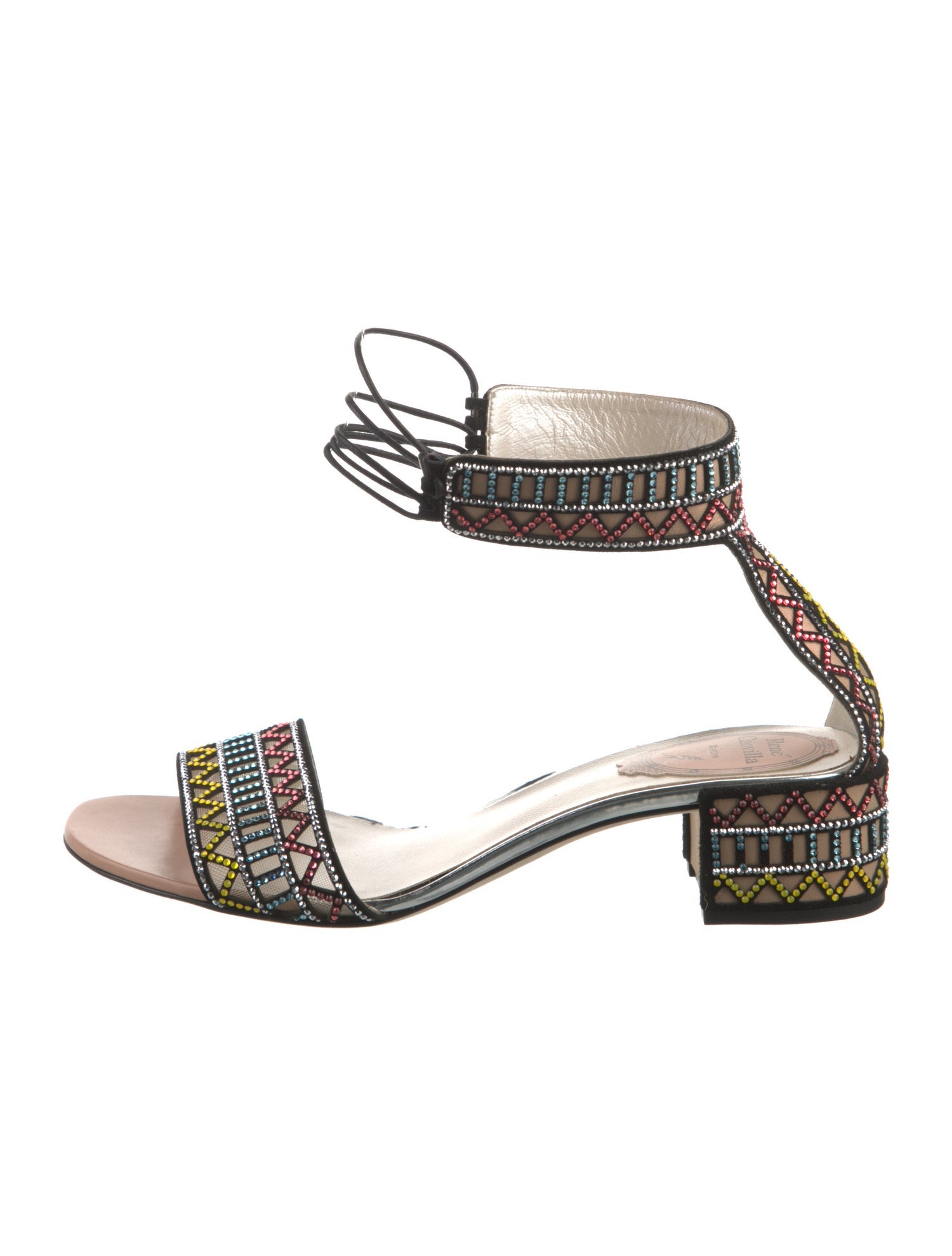 René Caovilla Leather Printed Sandals