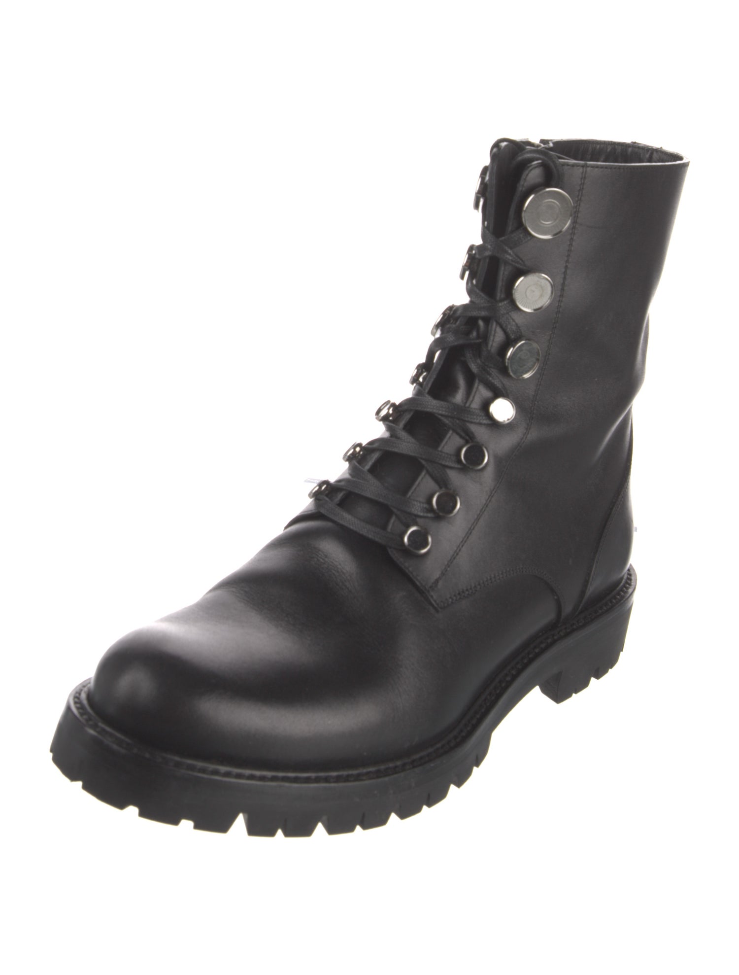 René Caovilla Faux Pearl Accents Leather Combat Boots