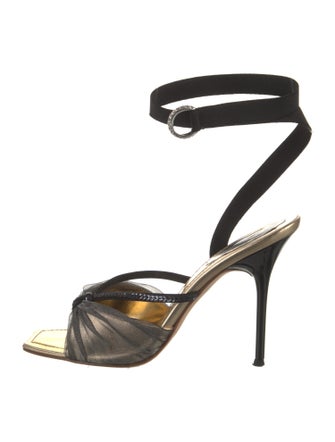 René Caovilla Leather Colorblock Pattern Slingback Pumps