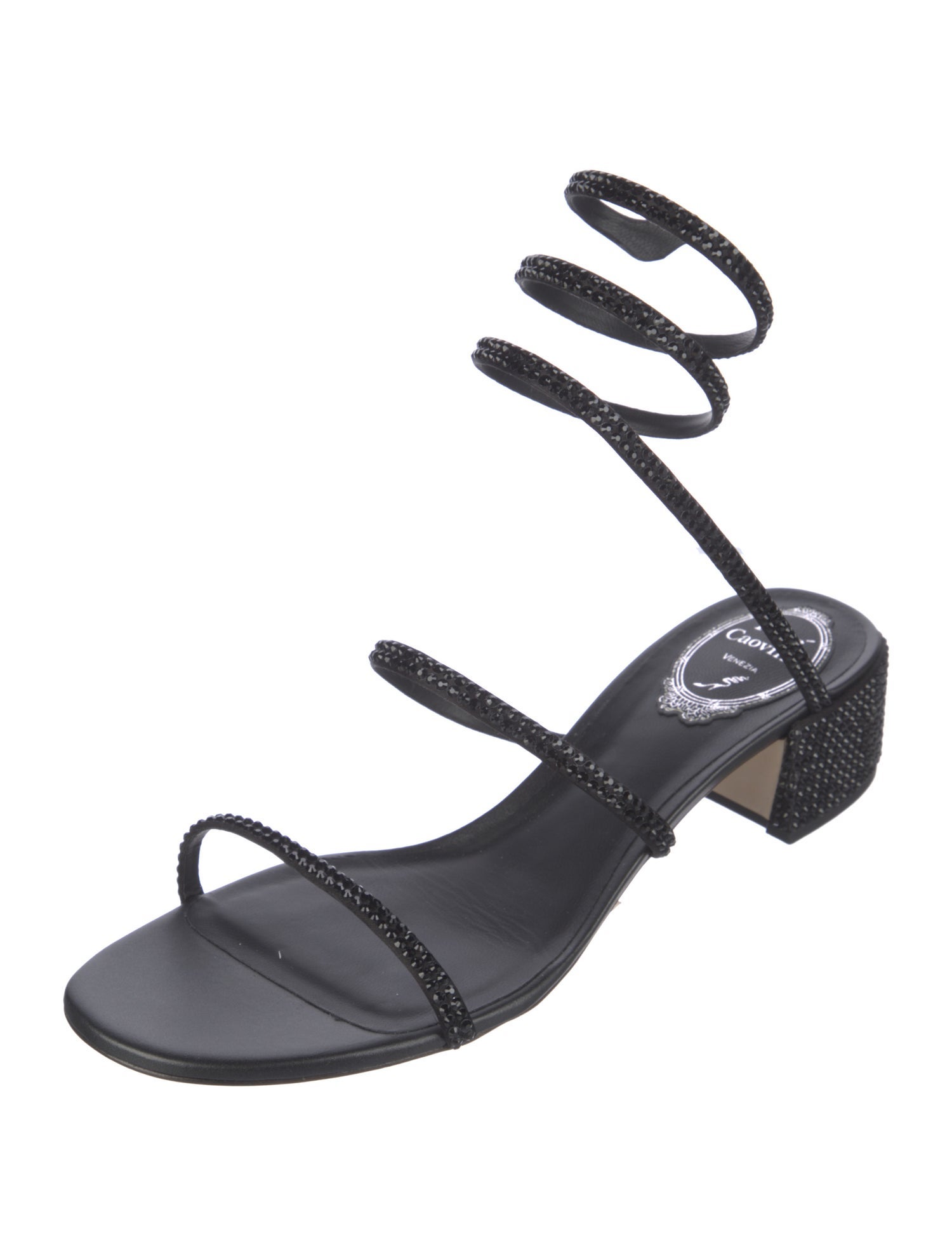 René Caovilla Patent Leather Crystal Embellishments Gladiator Sandals