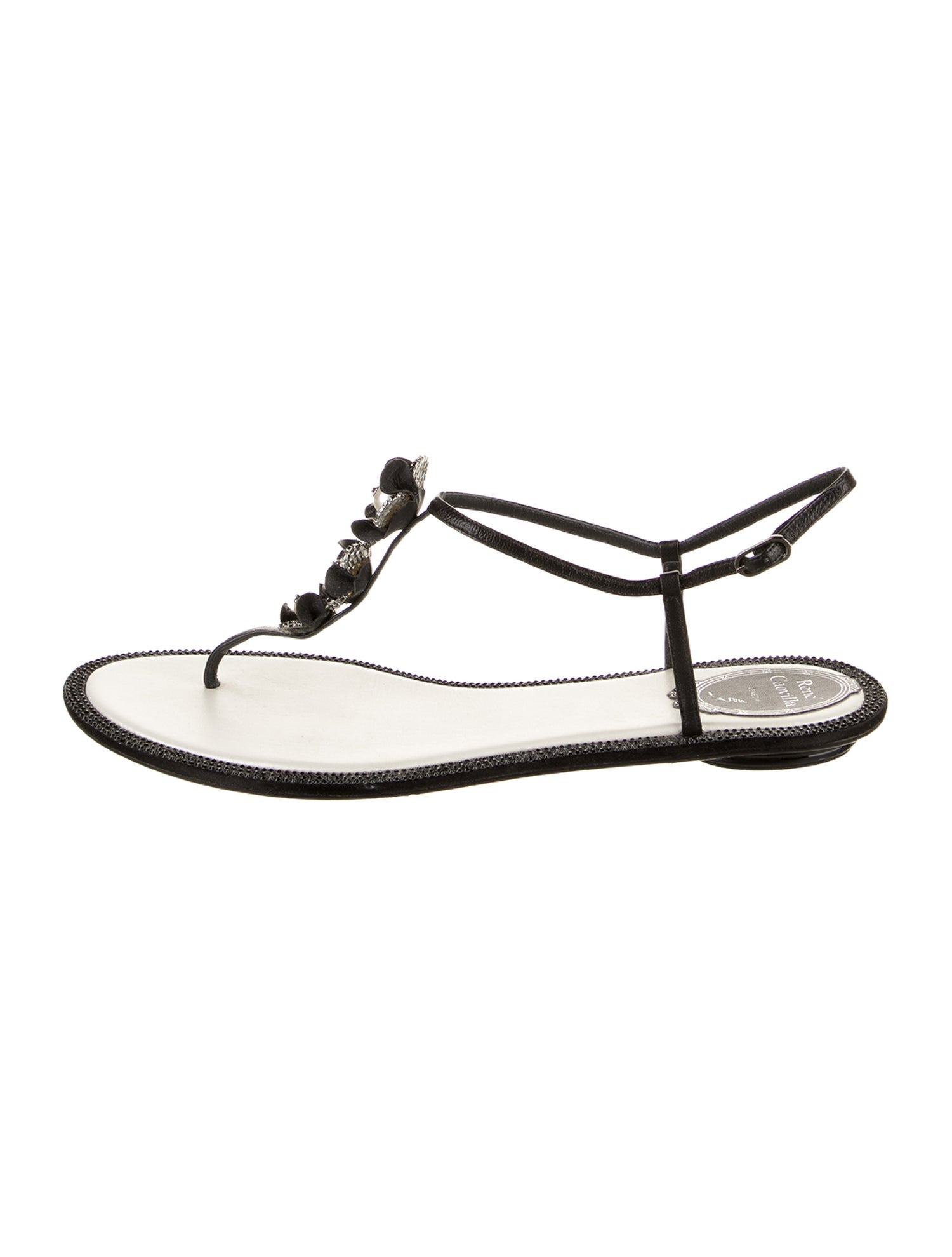 René Caovilla Leather Crystal Embellishments T-Strap Sandals