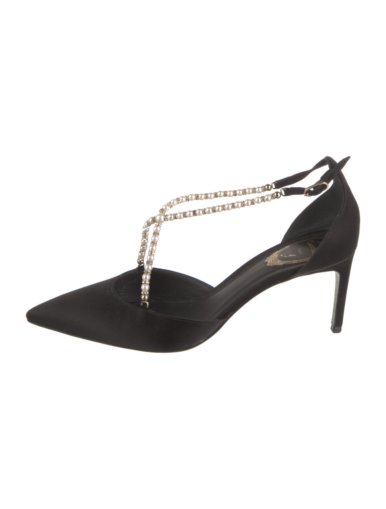 René Caovilla Satin Crystal Embellishments D'Orsay Pumps