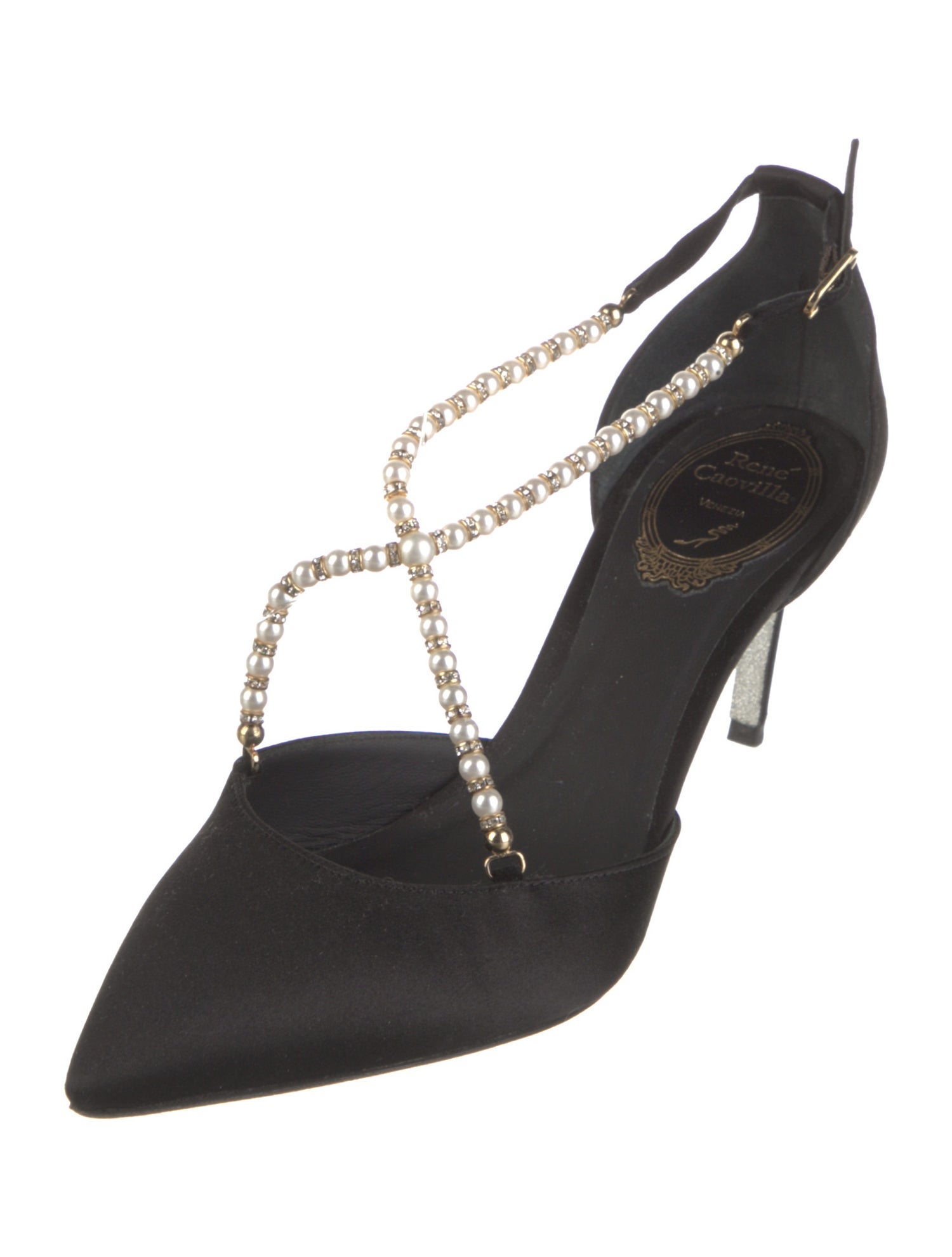 René Caovilla Satin Crystal Embellishments D'Orsay Pumps