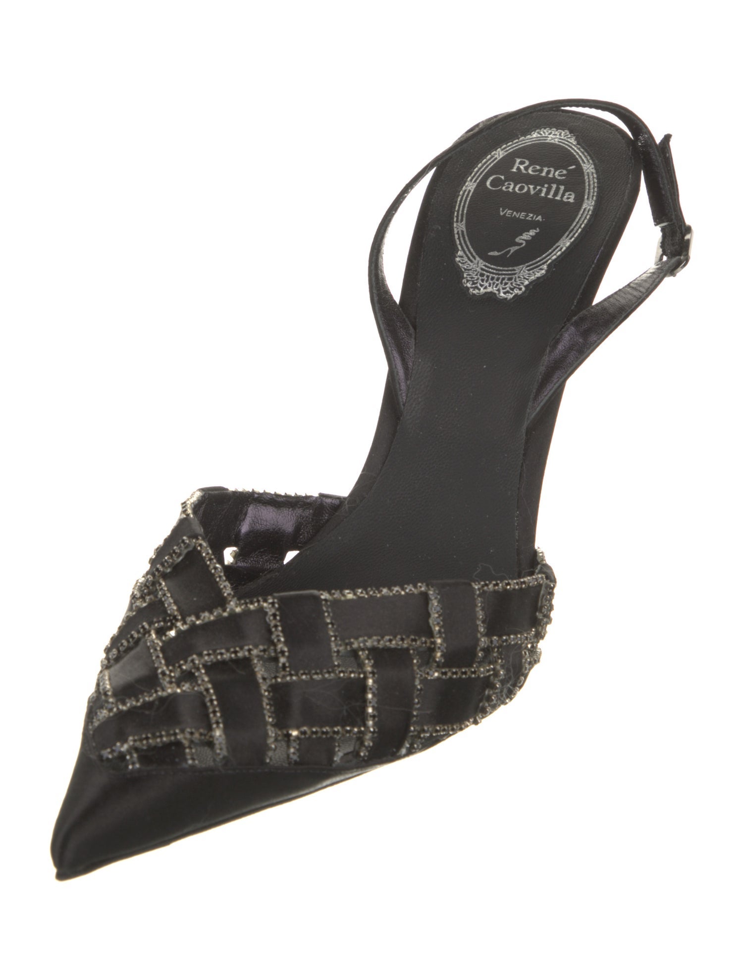 René Caovilla Satin Slingback Pumps