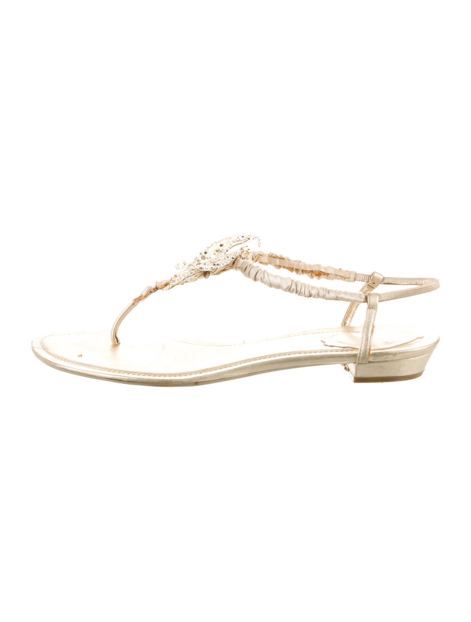 René Caovilla Leather Crystal Embellishments T-Strap Sandals