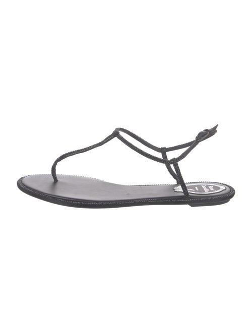 René Caovilla Leather Glitter Accents T-Strap Sandals