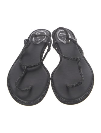 René Caovilla Leather Glitter Accents T-Strap Sandals