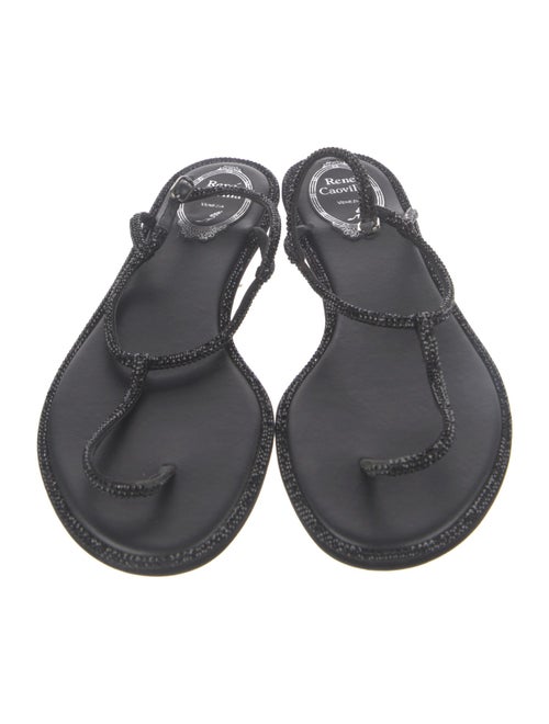 René Caovilla Leather Glitter Accents T-Strap Sandals