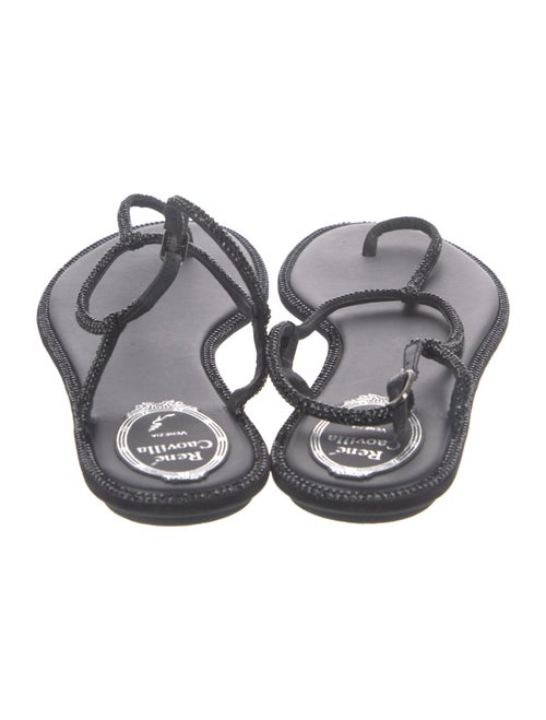 René Caovilla Leather Glitter Accents T-Strap Sandals