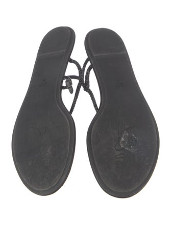 René Caovilla Leather Glitter Accents T-Strap Sandals