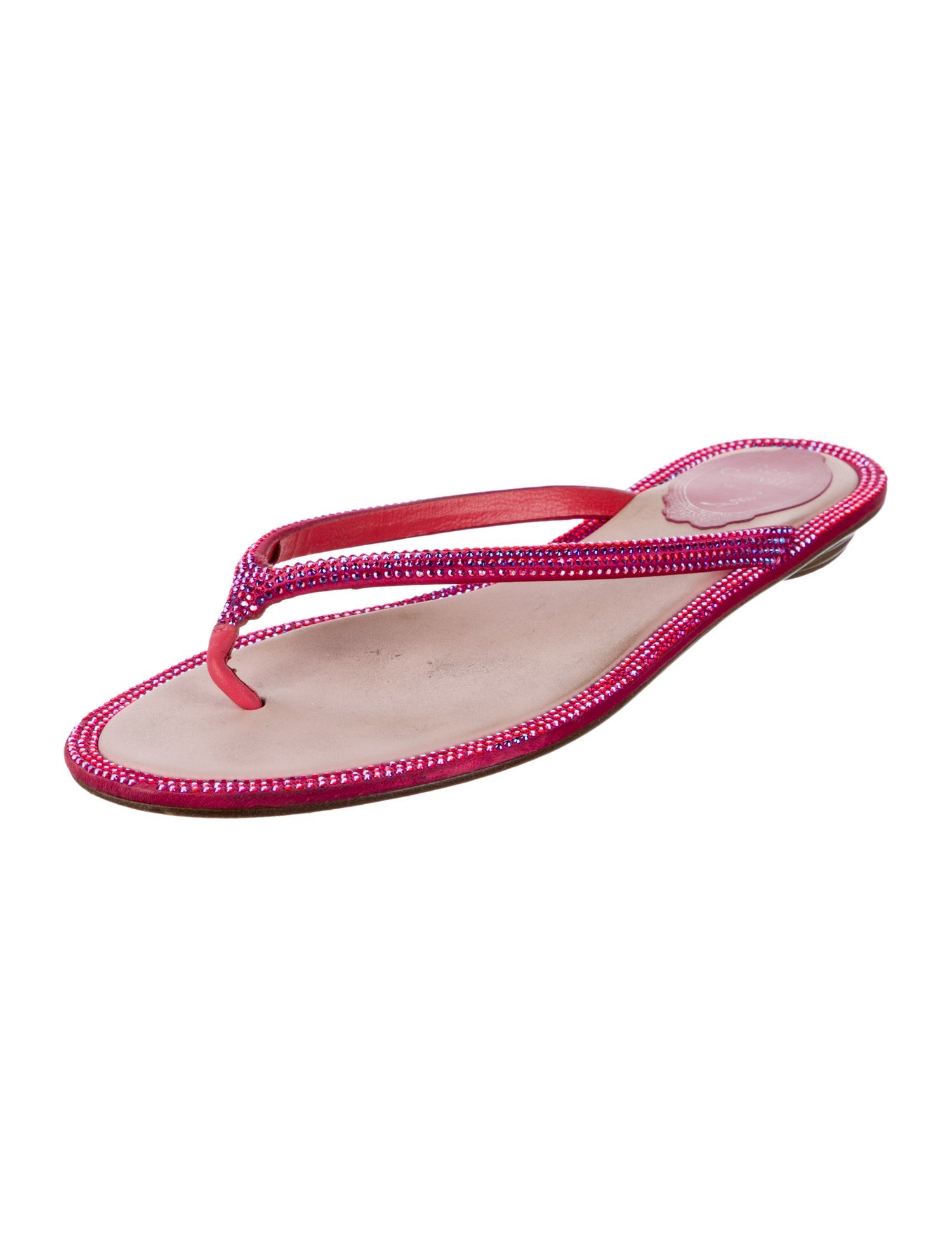 René Caovilla Crystal Embellishments Flip Flops