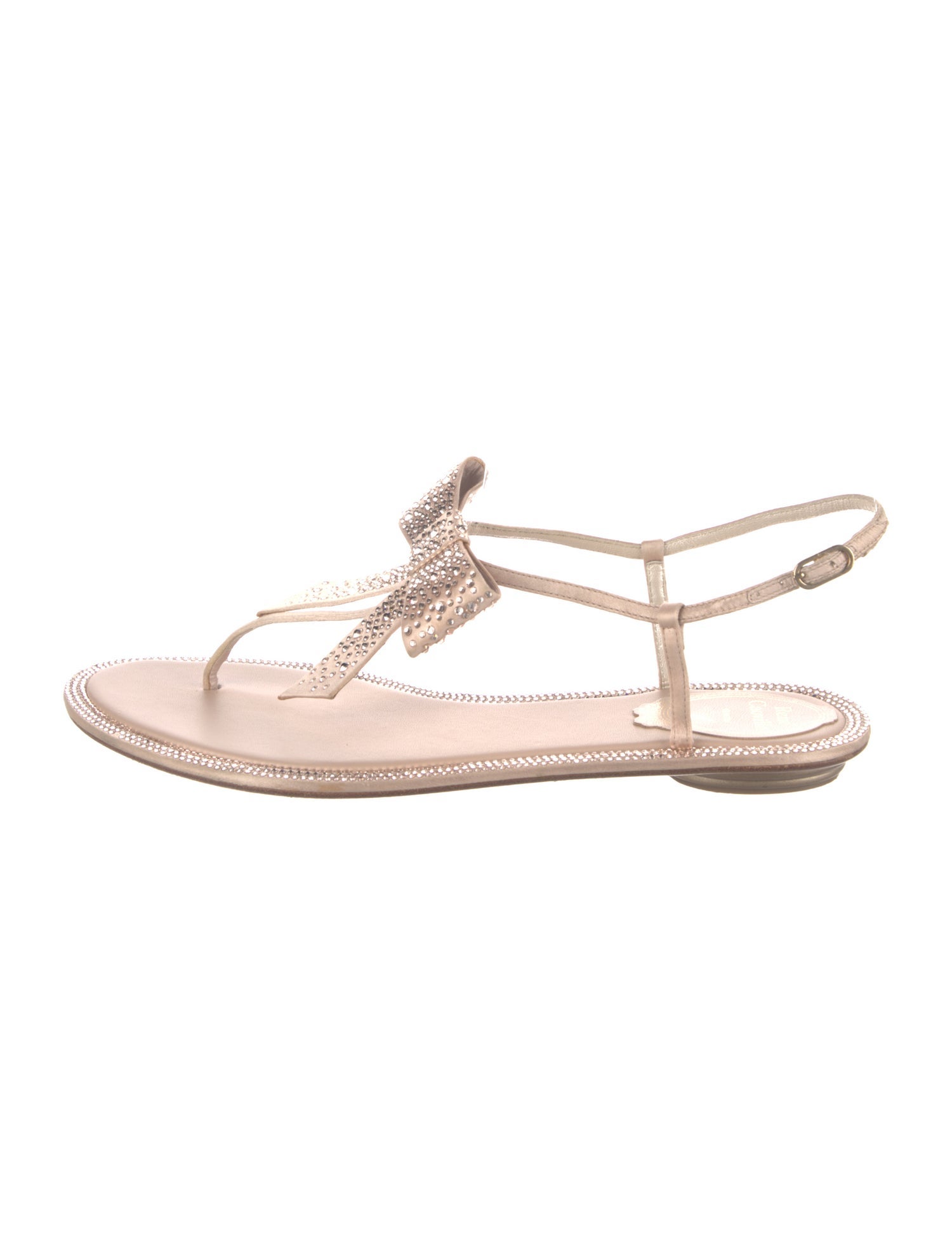 René Caovilla Satin Bow Accents T-Strap Sandals