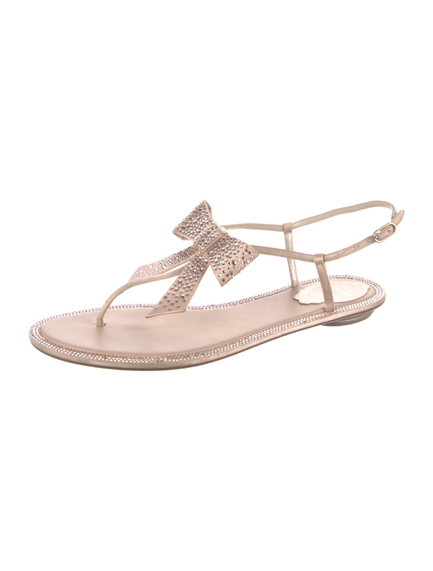 René Caovilla Satin Bow Accents T-Strap Sandals