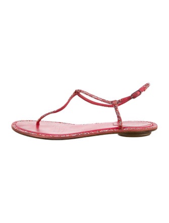 René Caovilla Leather Crystal Embellishments T-Strap Sandals