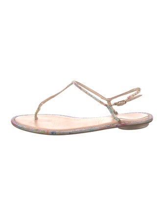 René Caovilla Leather Crystal Embellishments T-Strap Sandals