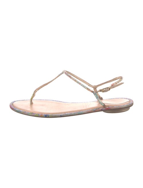 René Caovilla Leather Crystal Embellishments T-Strap Sandals